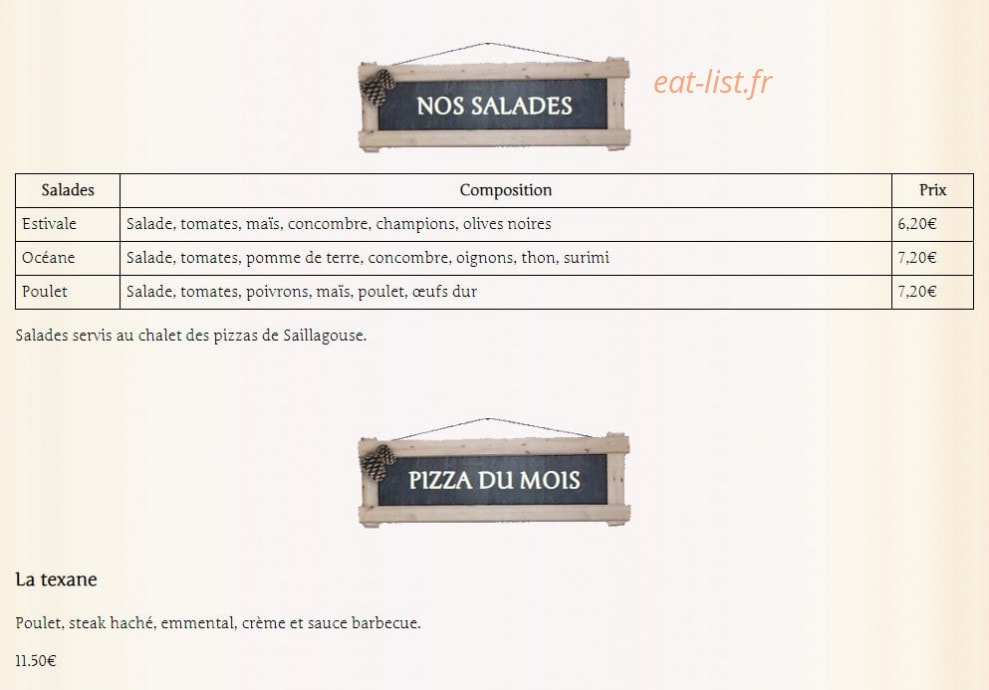 Chalet des pizzas — carte page 3