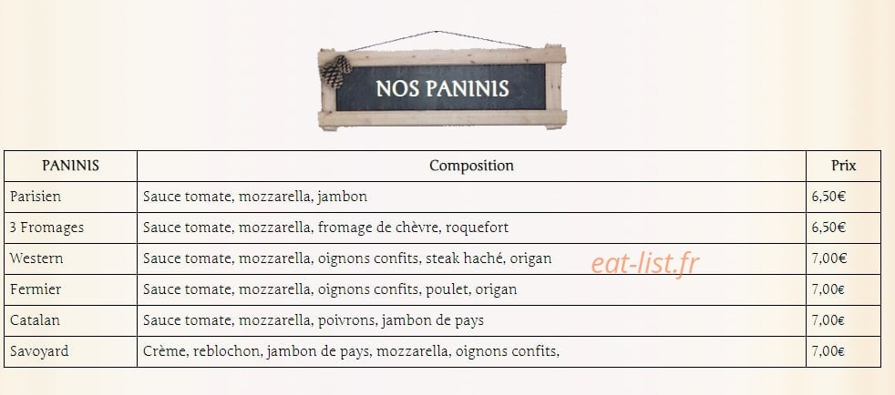 Chalet des pizzas — carte page 2