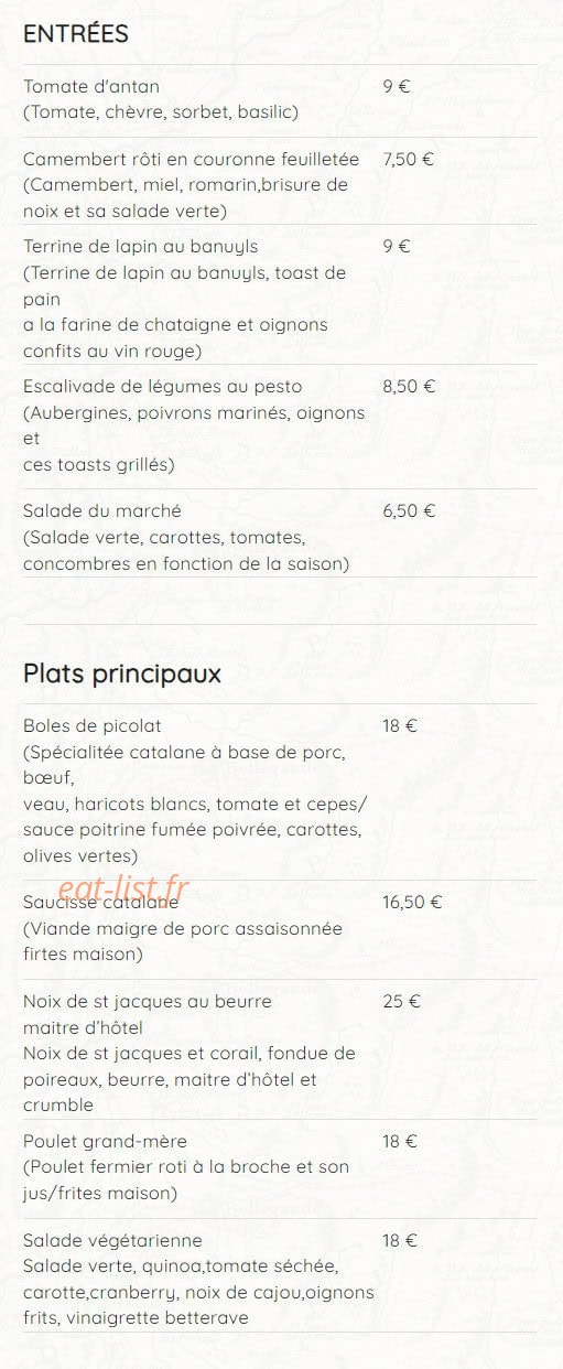 La Table des Amis — carte page 1