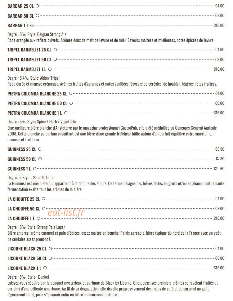 Académie de la Bière — carte page 16