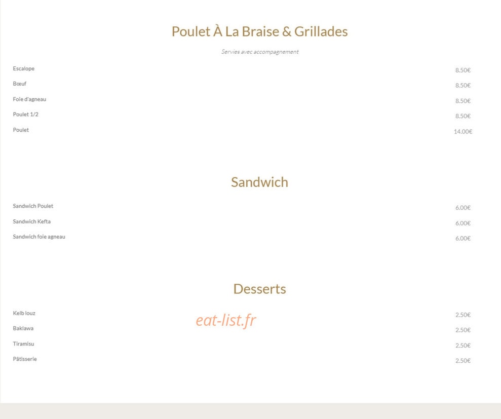 Au Bon Goût de la Braise — carte page 2