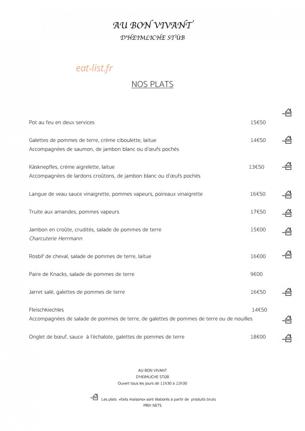 Au Bon Vivant — carte page 2