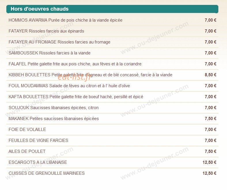 Au Cedre — carte page 1