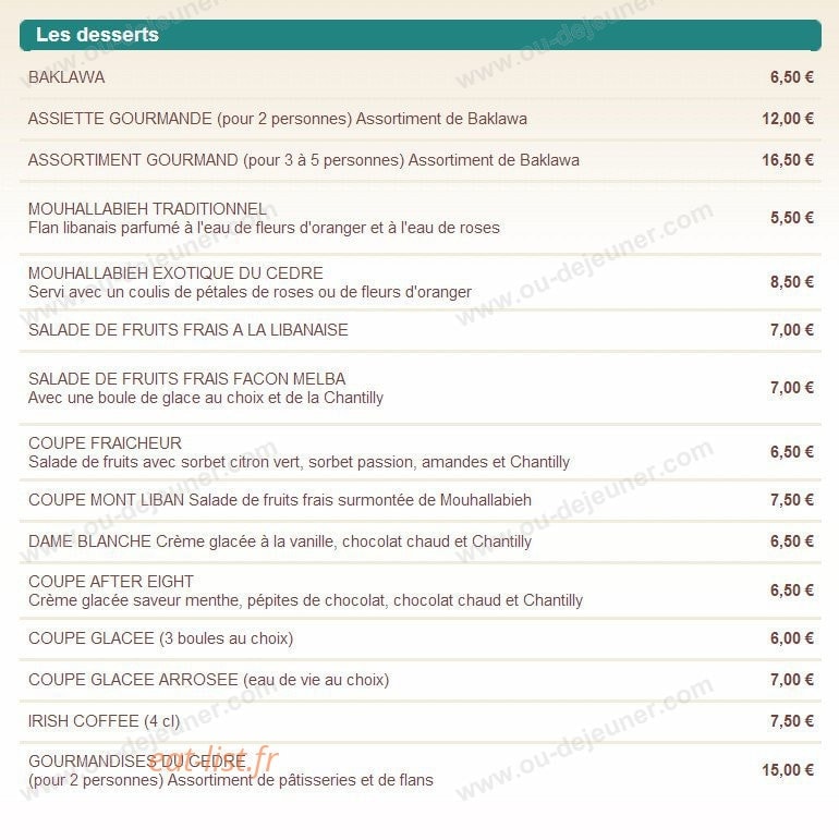 Au Cedre — carte page 9