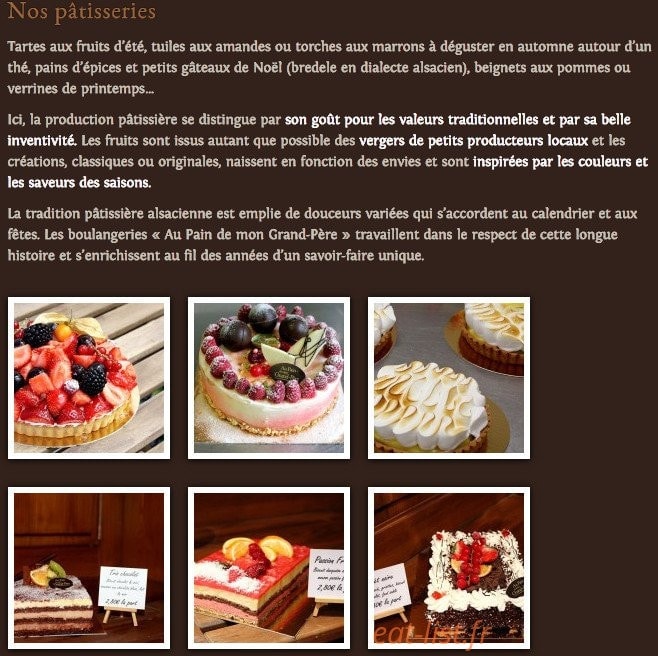 Carte et menu de Au pain de mon grand pere à Strasbourg — Les pâtisseries