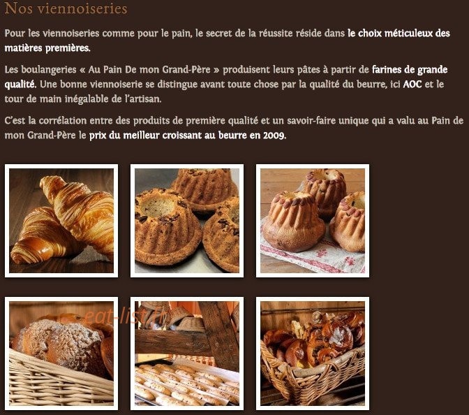 Carte et menu de Au pain de mon grand pere à Strasbourg — Les viennoiseries
