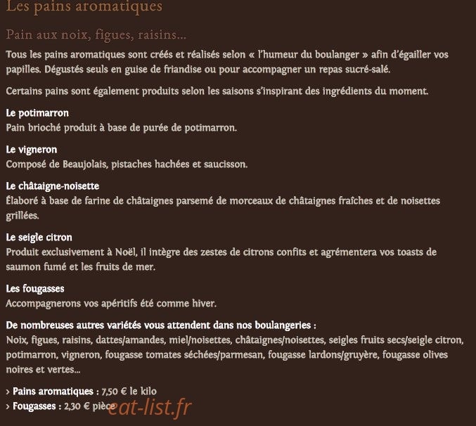 Carte et menu de Au pain de mon grand pere à Strasbourg — Les pains aromatiques