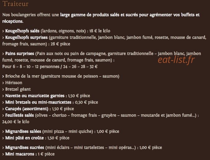 Carte et menu de Au pain de mon grand pere à Strasbourg — Le traiteur