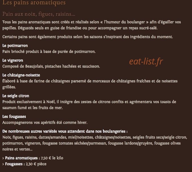 Carte et menu de Au pain de mon grand pere à Strasbourg — Les pains aromatiques