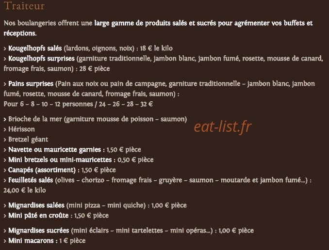 Carte et menu de Au pain de mon grand pere à Strasbourg — Le traiteur