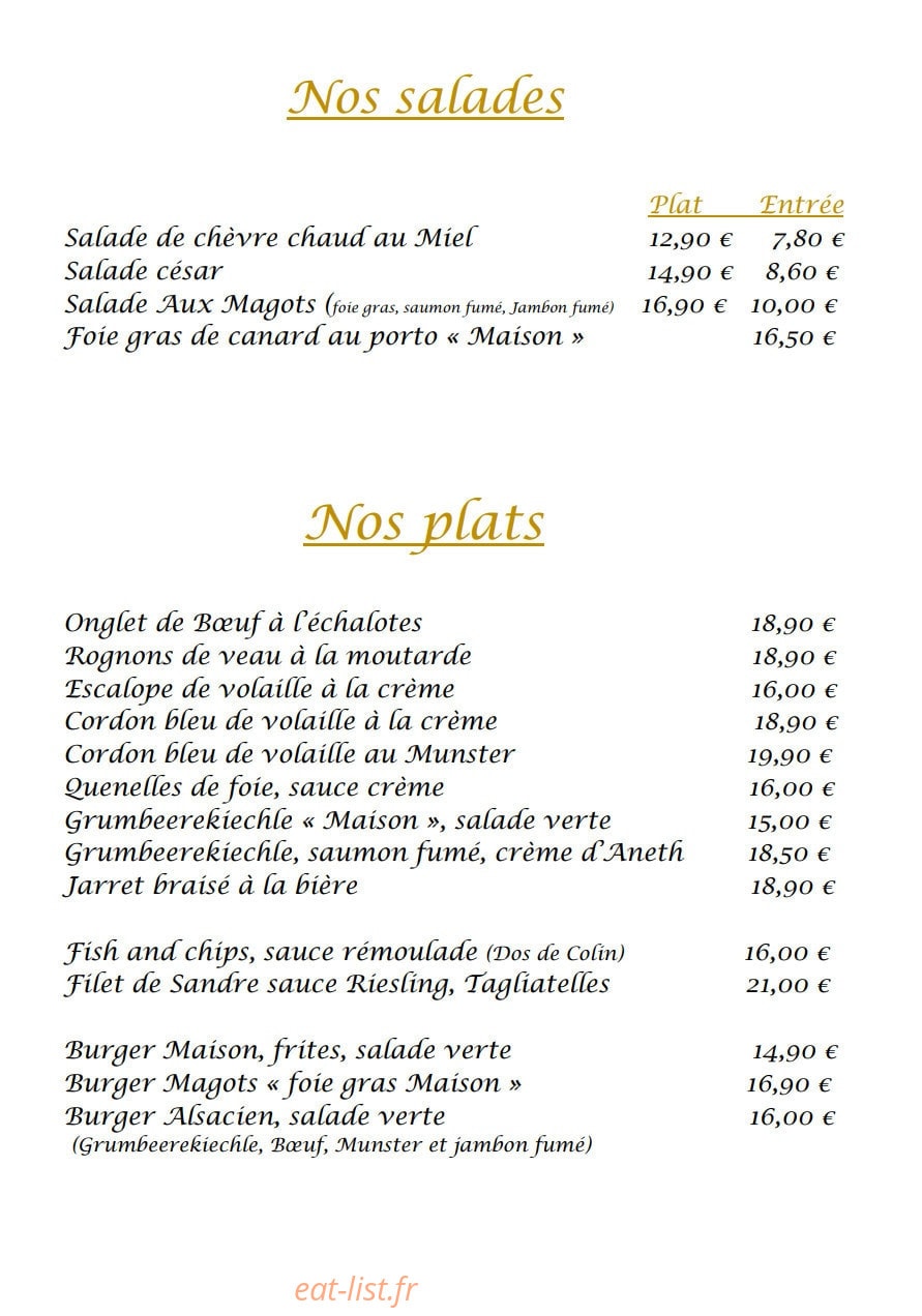 Aux Magots — carte page 1