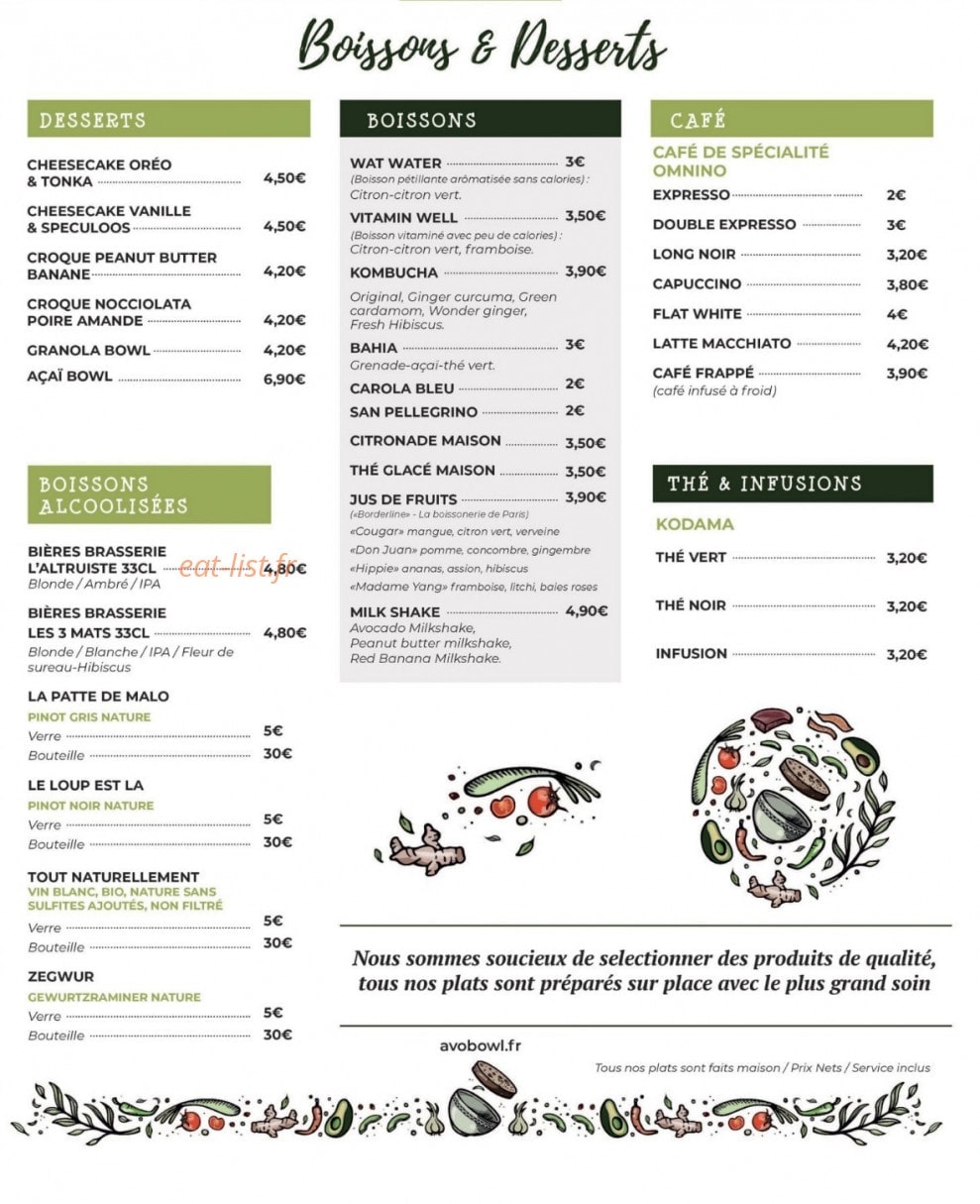Avobowl — carte page 2