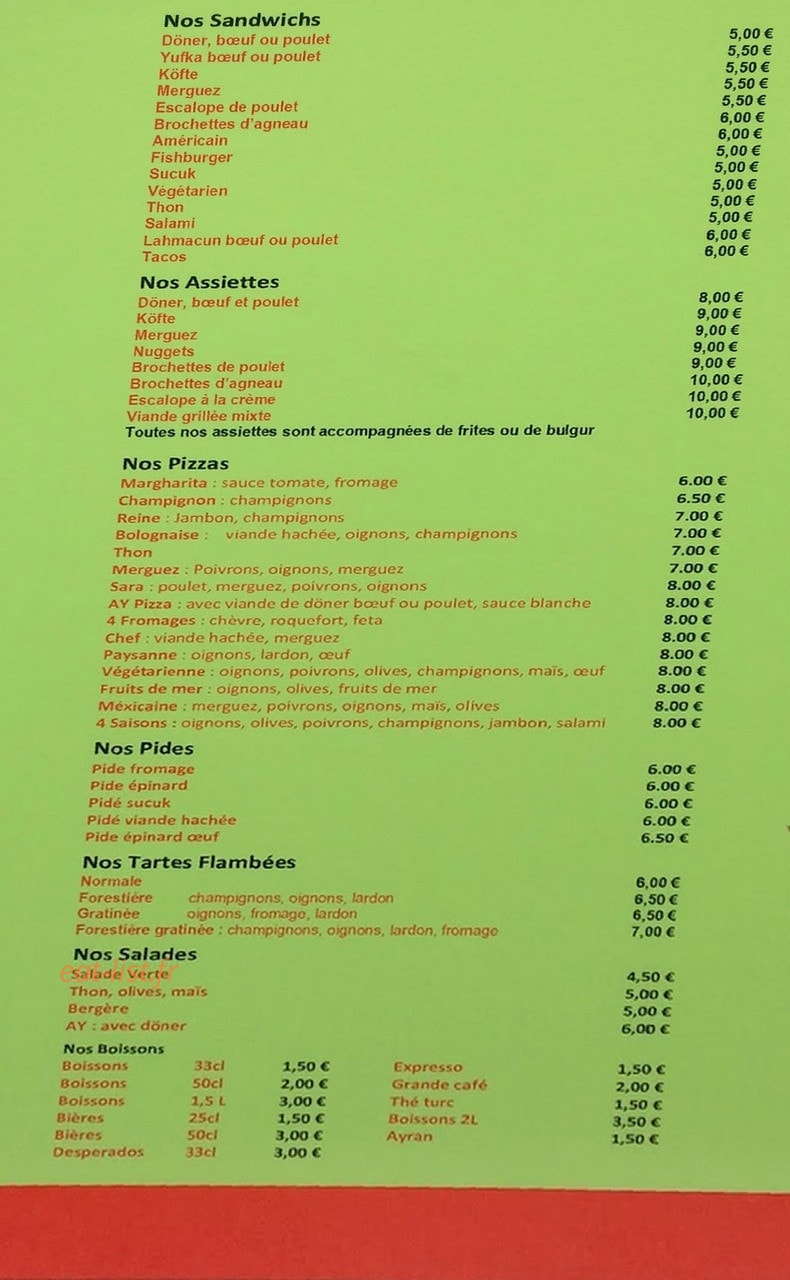 Ay Pizza snack 2 — carte page 1