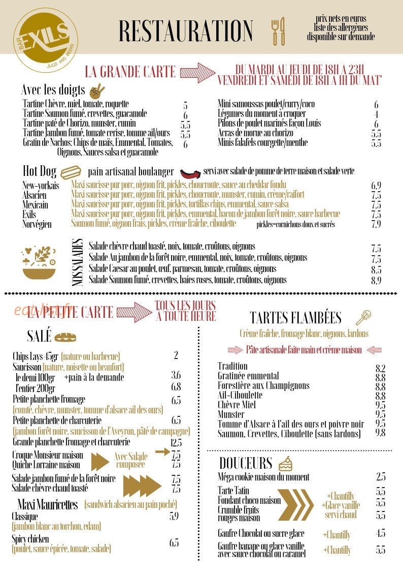 Bar Exils — carte page 1
