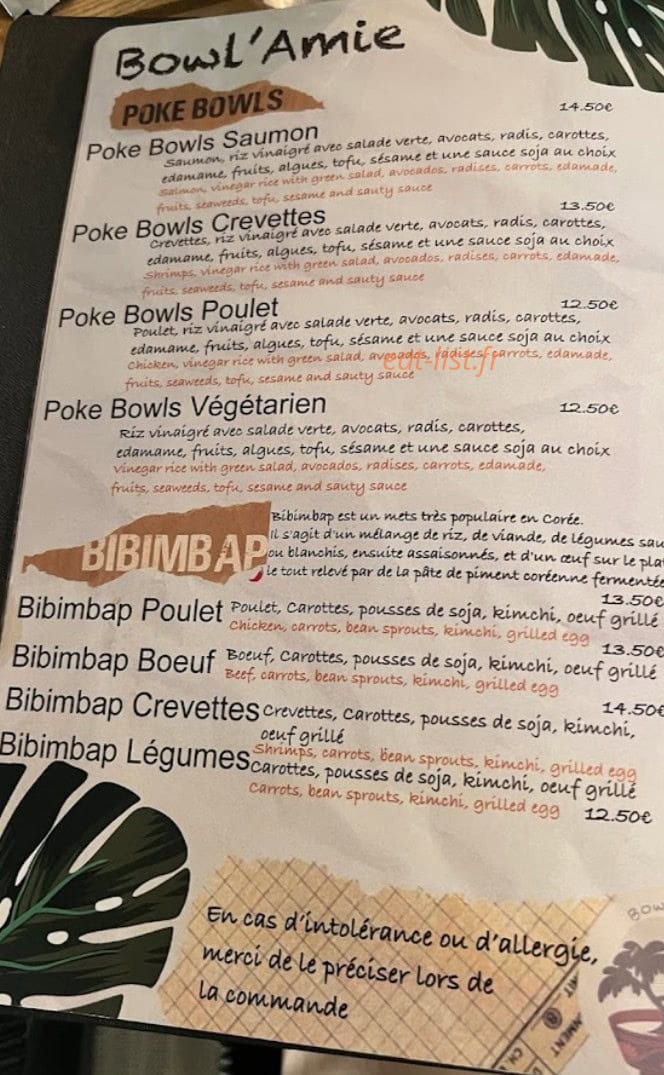 Bowl'Amie — carte page 1