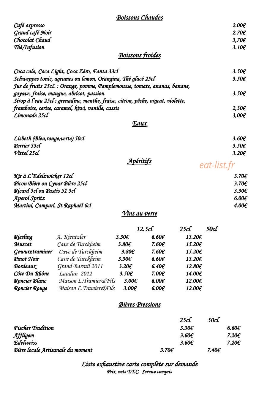 Brasserie Rohan — carte page 6