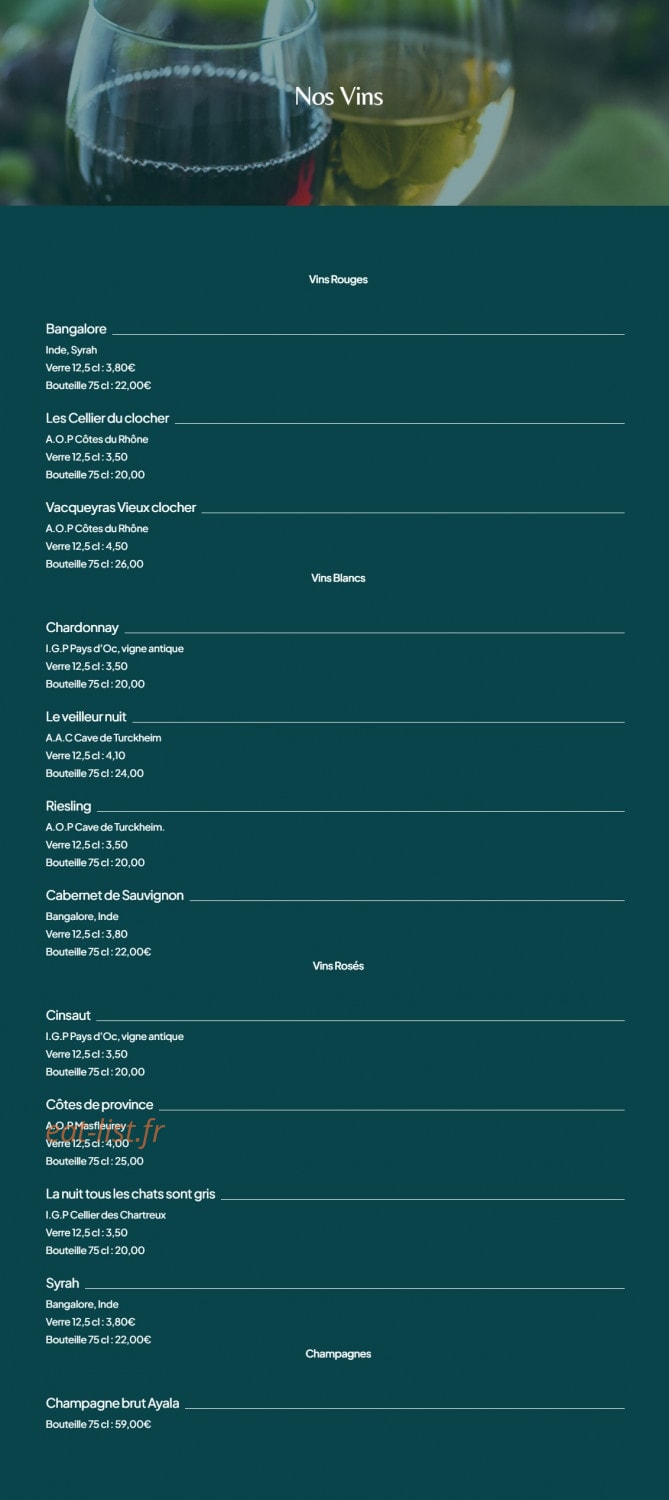 Brasserie tamil — carte page 8