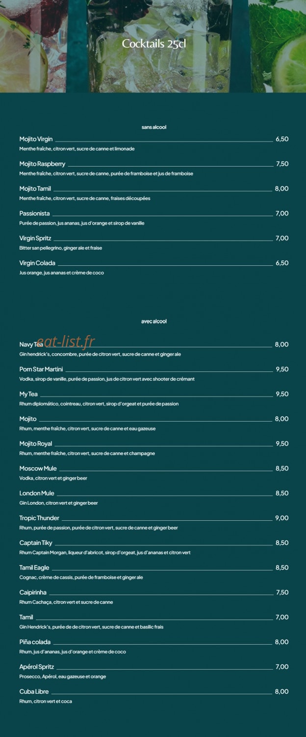 Brasserie tamil — carte page 5