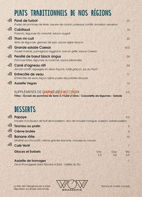 Brasserie Wow — carte page 2