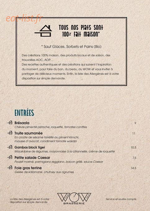 Brasserie Wow — carte page 1
