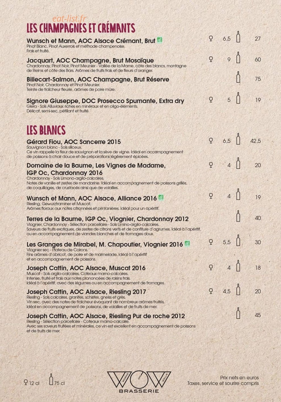 Brasserie Wow — carte page 3