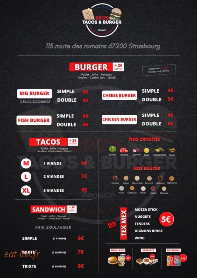 Bro’s tacos & burger — carte page 1