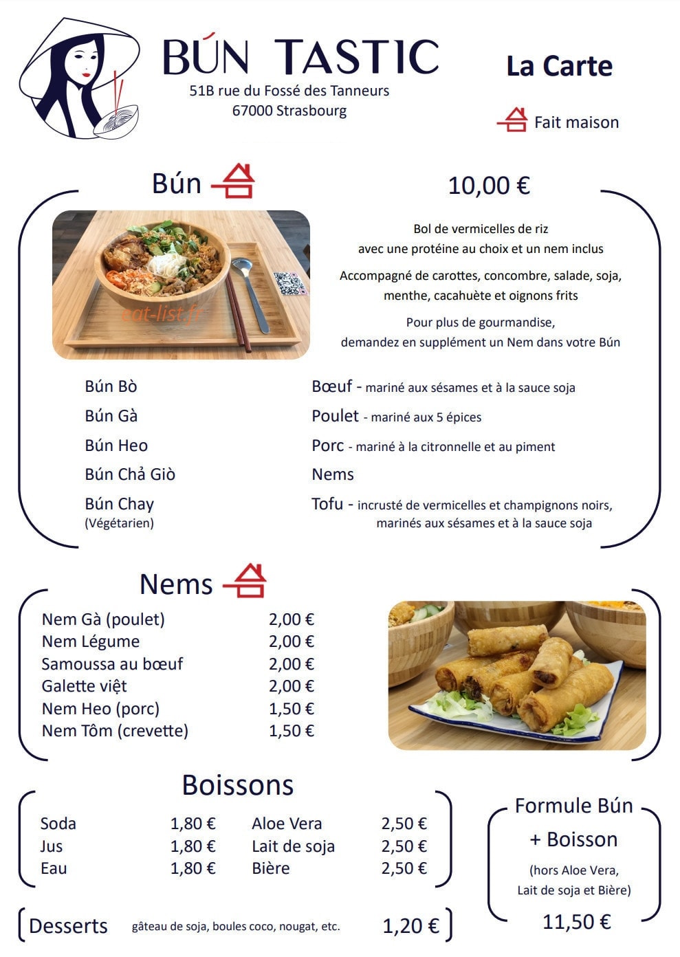 Bún Tastic — carte page 1