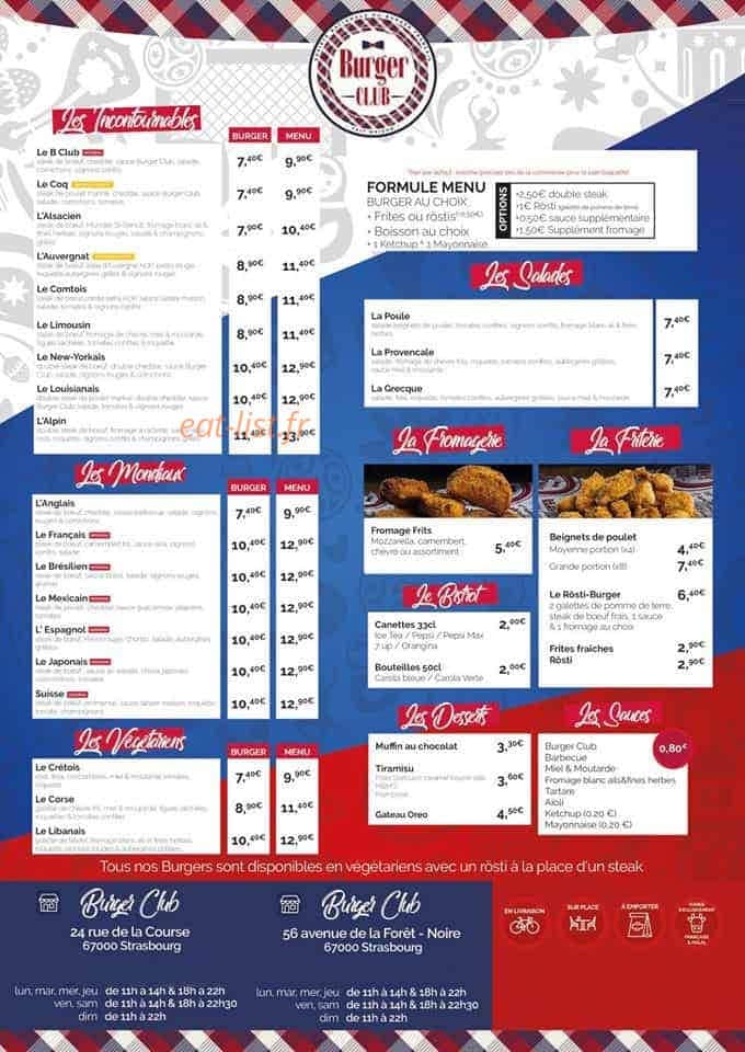Burger Club — carte page 1