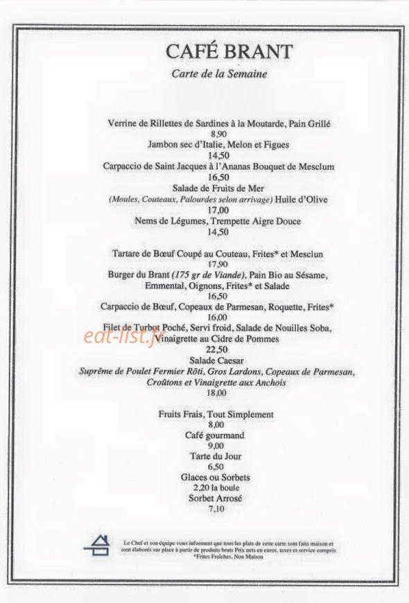 Cafe Brant — carte page 1
