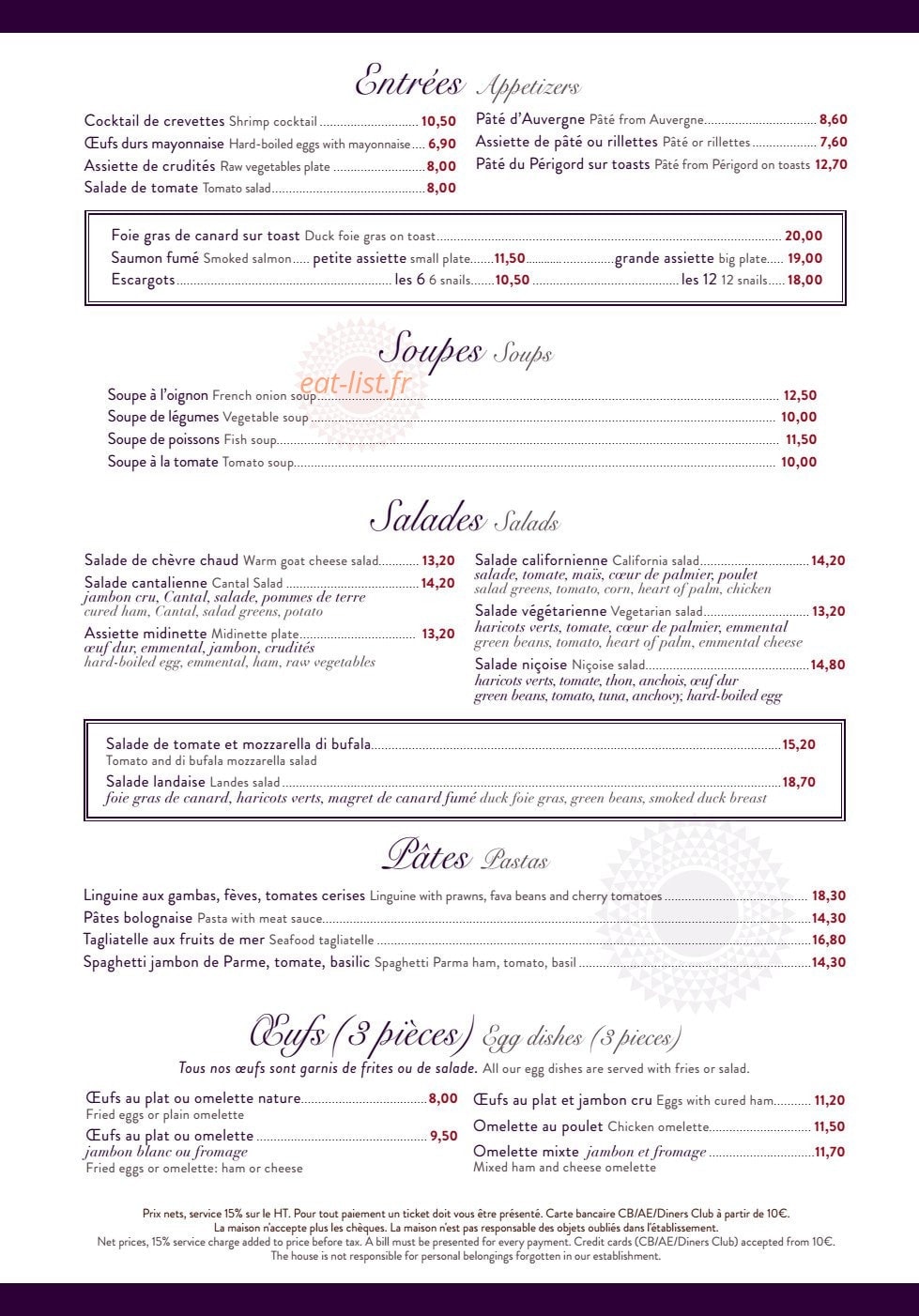 Café Kléber — carte page 1