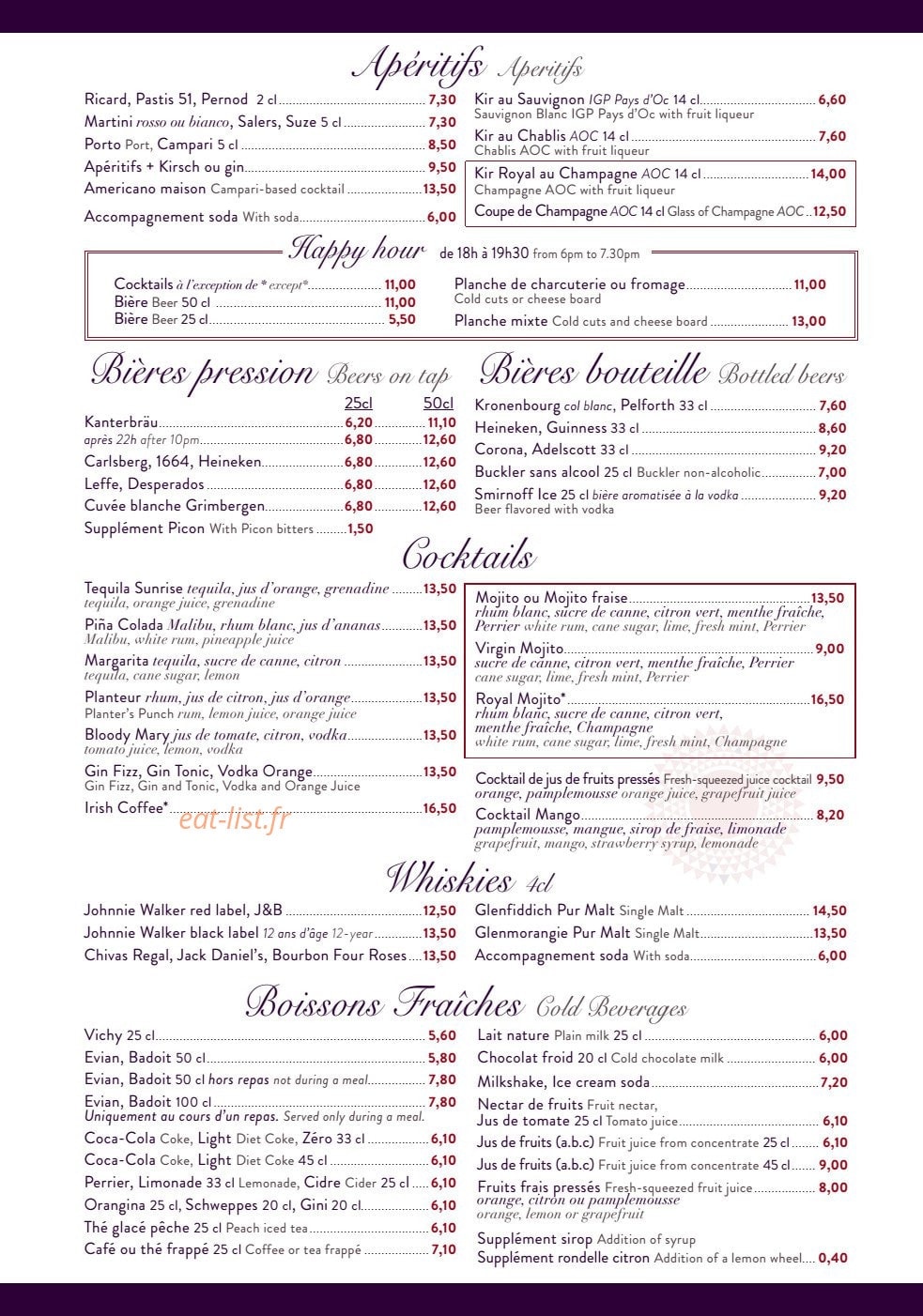 Café Kléber — carte page 7