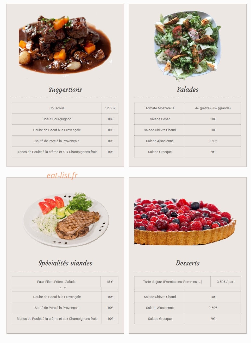 Chez georges — carte page 1