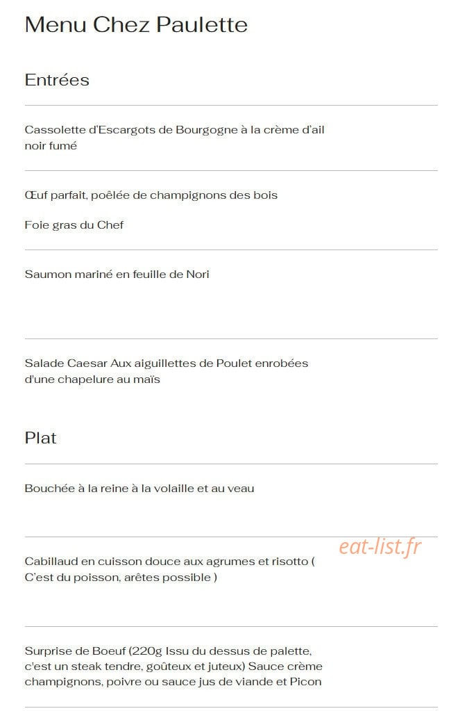 Chez Paulette — carte page 1