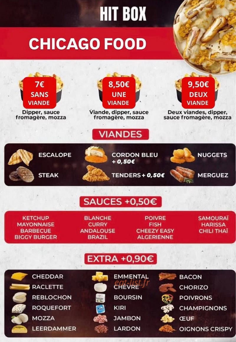 Carte et menu de Chicago food à Strasbourg — Hit box