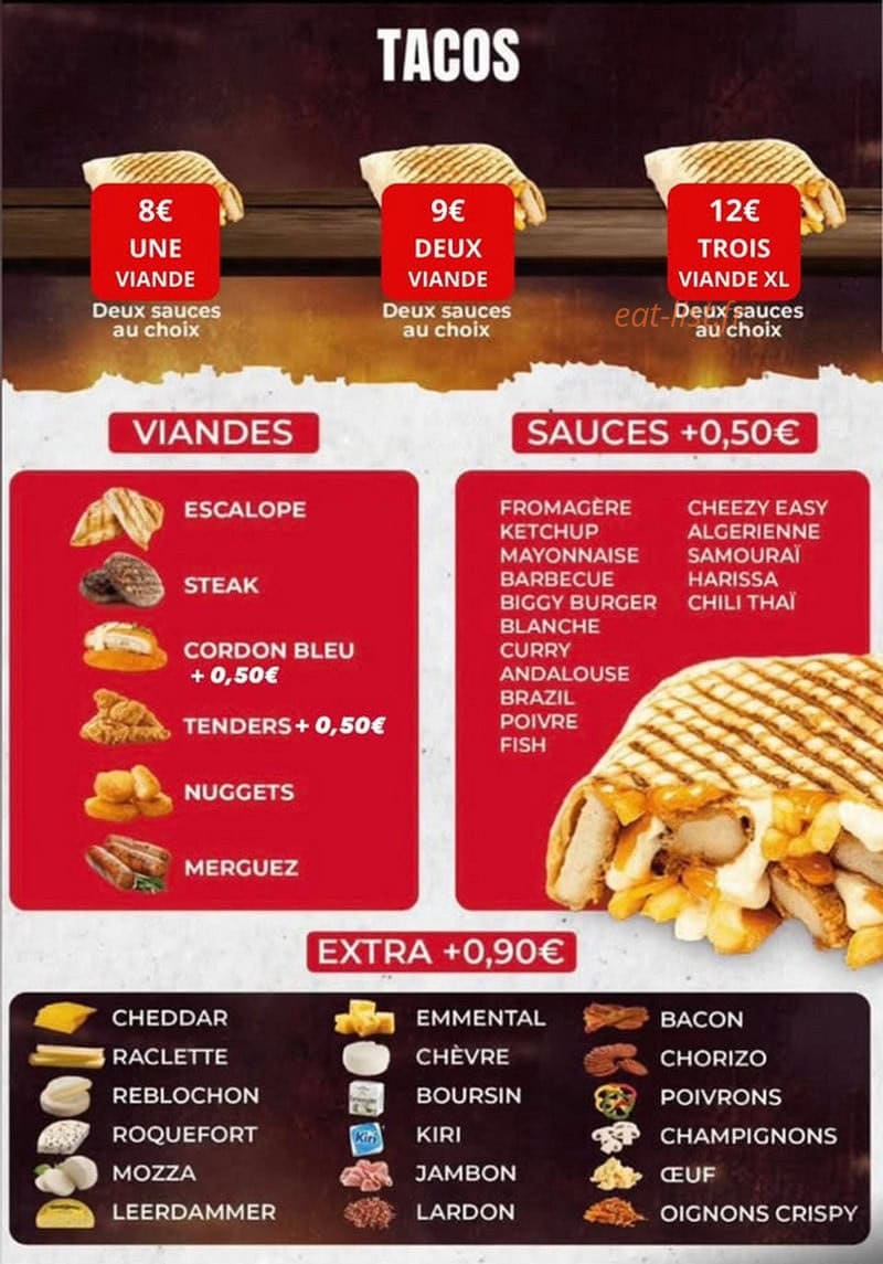 Carte et menu de Chicago food à Strasbourg — Les tacos