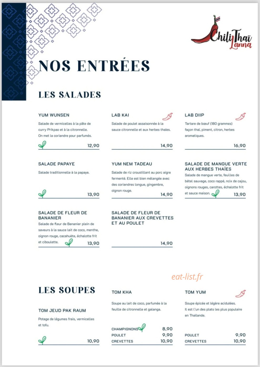 Chili Thaï Lanna — carte page 3