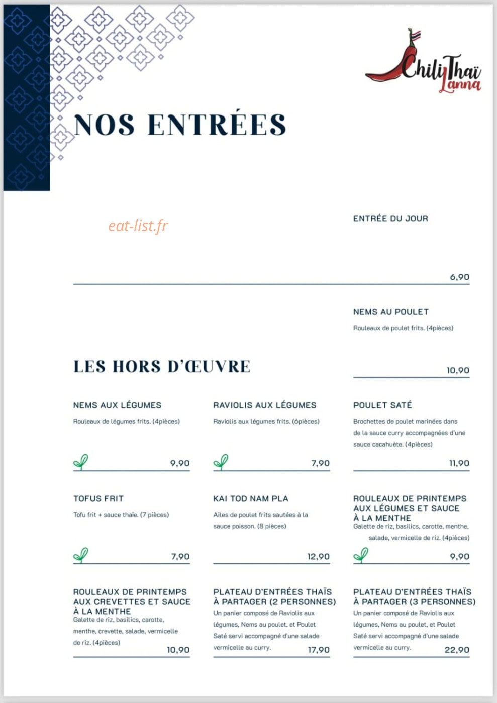 Chili Thaï Lanna — carte page 2