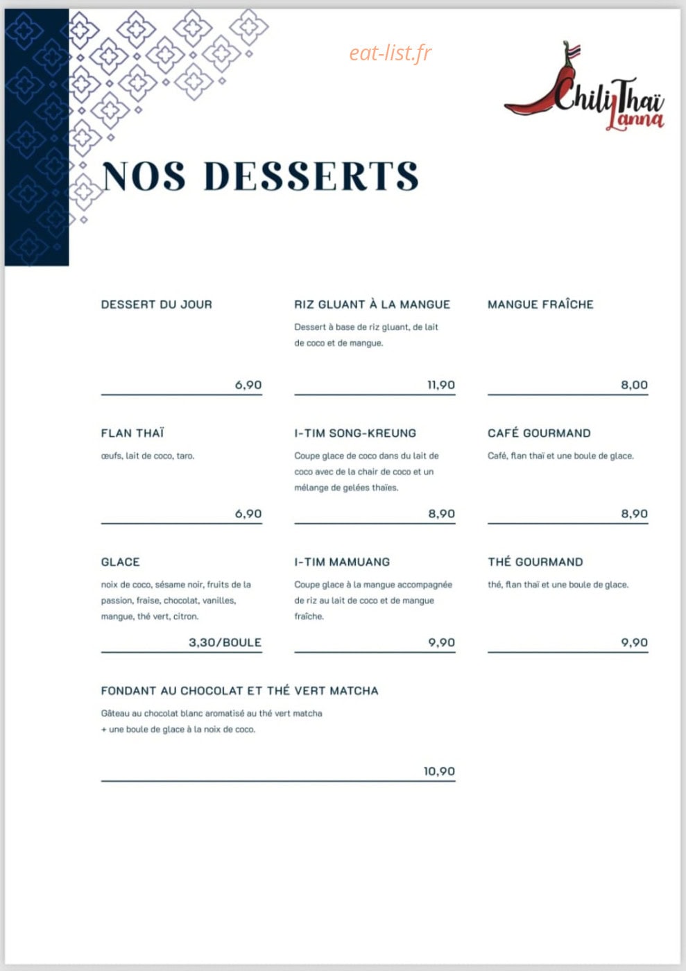 Chili Thaï Lanna — carte page 8