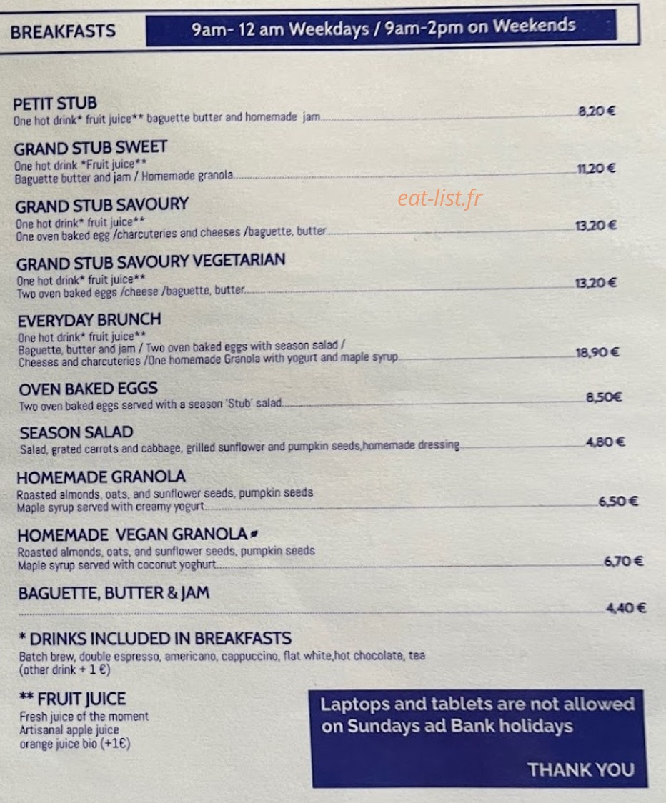 Coffee Stub — carte page 1