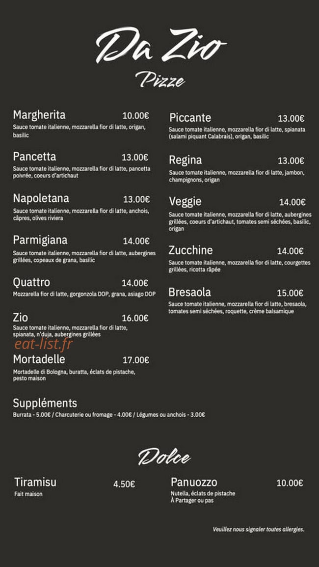 Da Zio — carte page 1