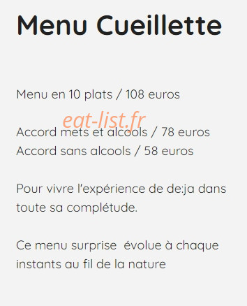 De:ja Le restaurant — carte page 1