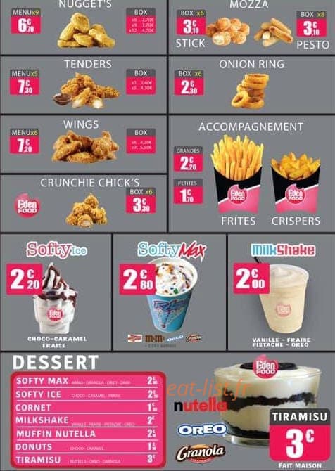 Eden Food — carte page 3