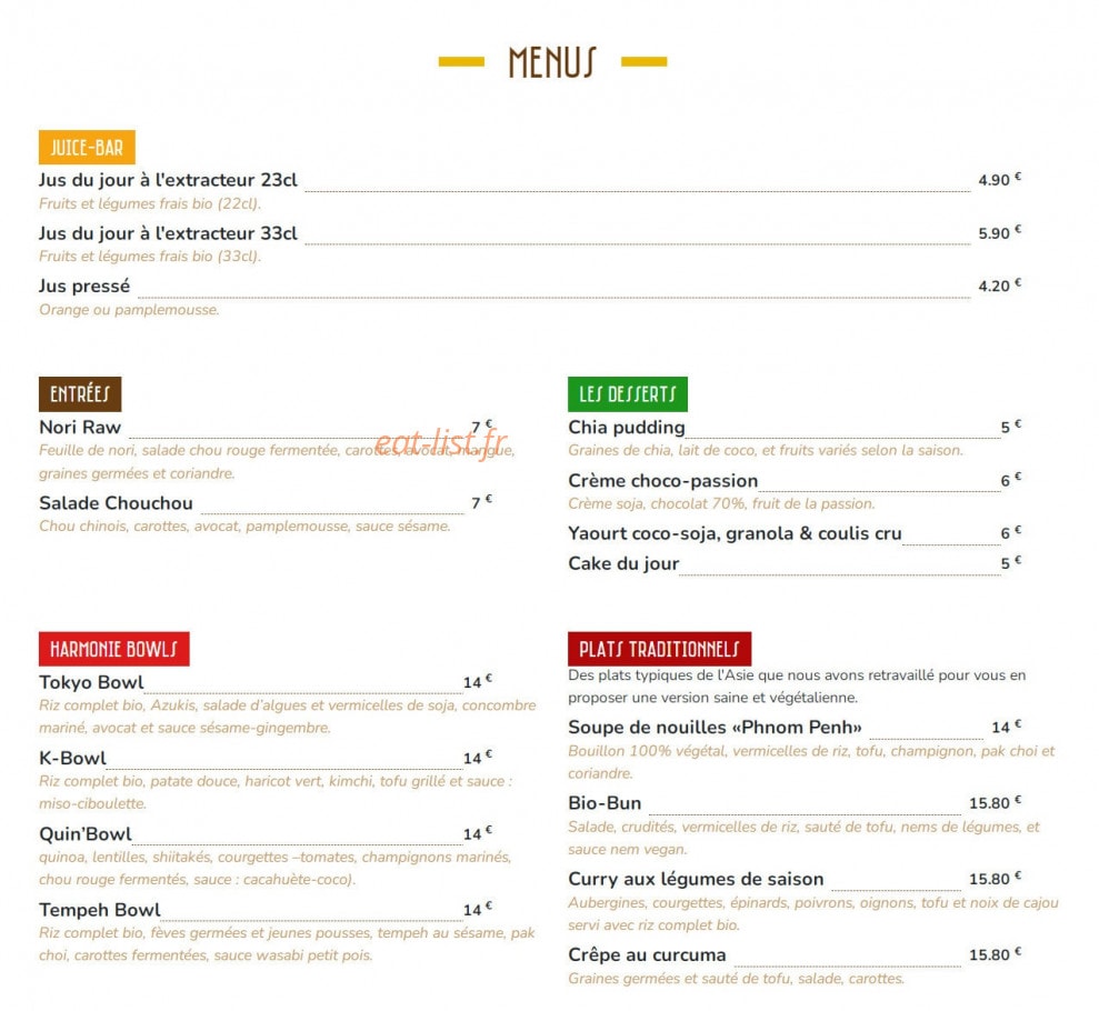 Harmonie Bowl and Juice — carte page 1