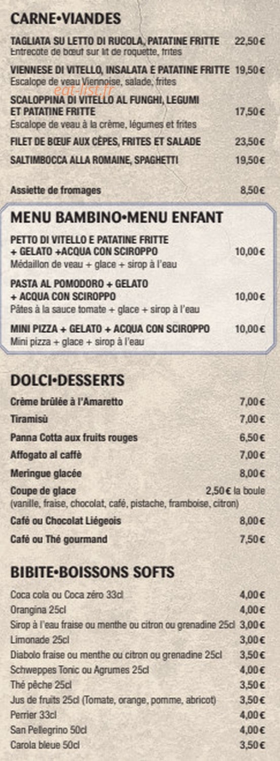 Carte et menu de Il Forno à Strasbourg — Les viandes, desserts et boissons softs, ...