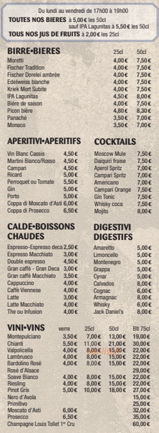 Carte et menu de Il Forno à Strasbourg — Les bières, cocktails et vins, ...
