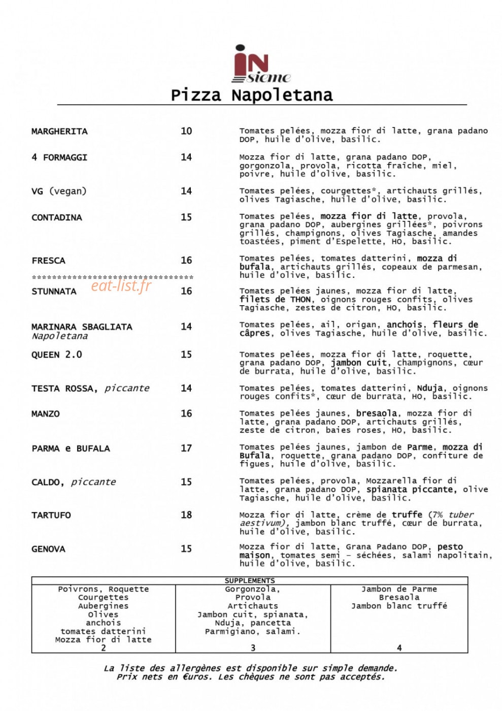 Insieme Pizzeria — carte page 2