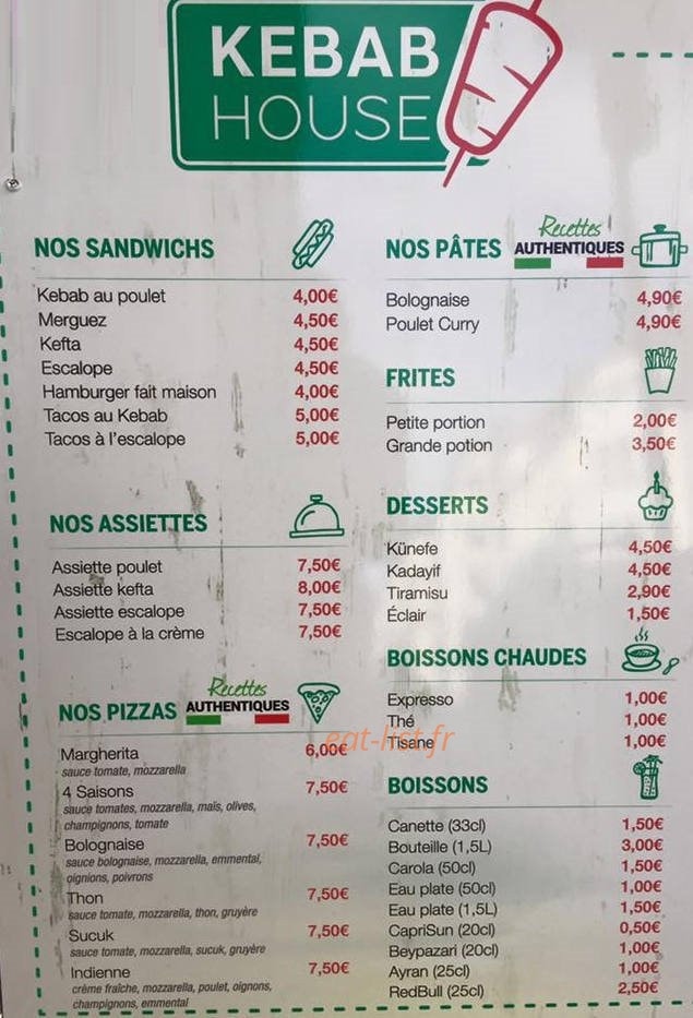 Kebab House — carte page 1