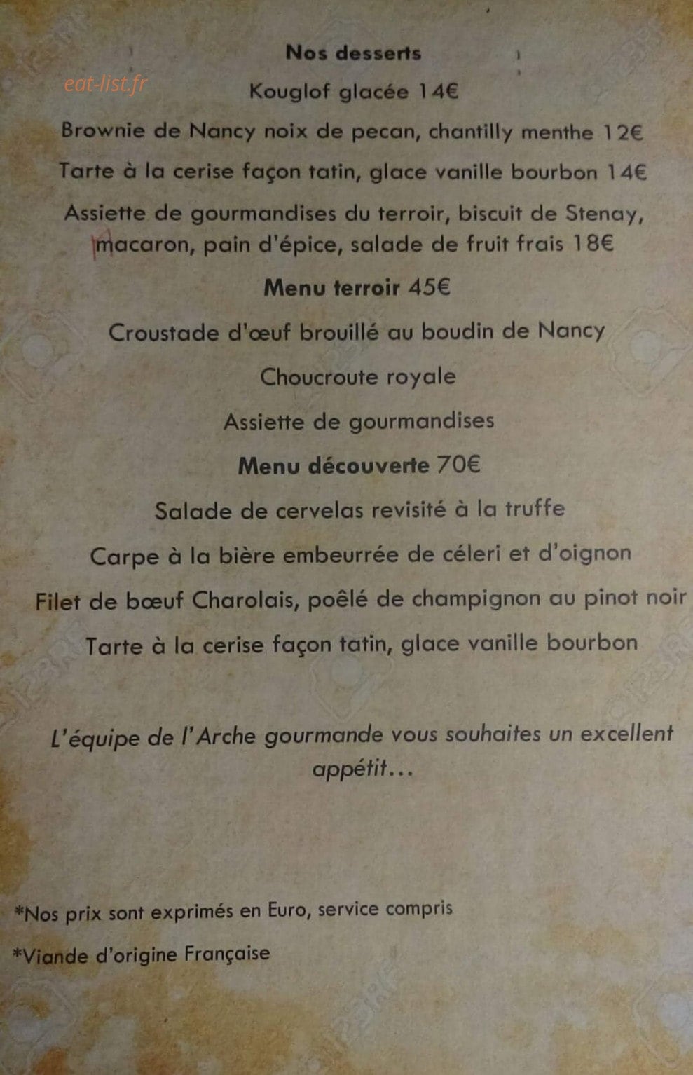 L'Arche Gourmande — carte page 2