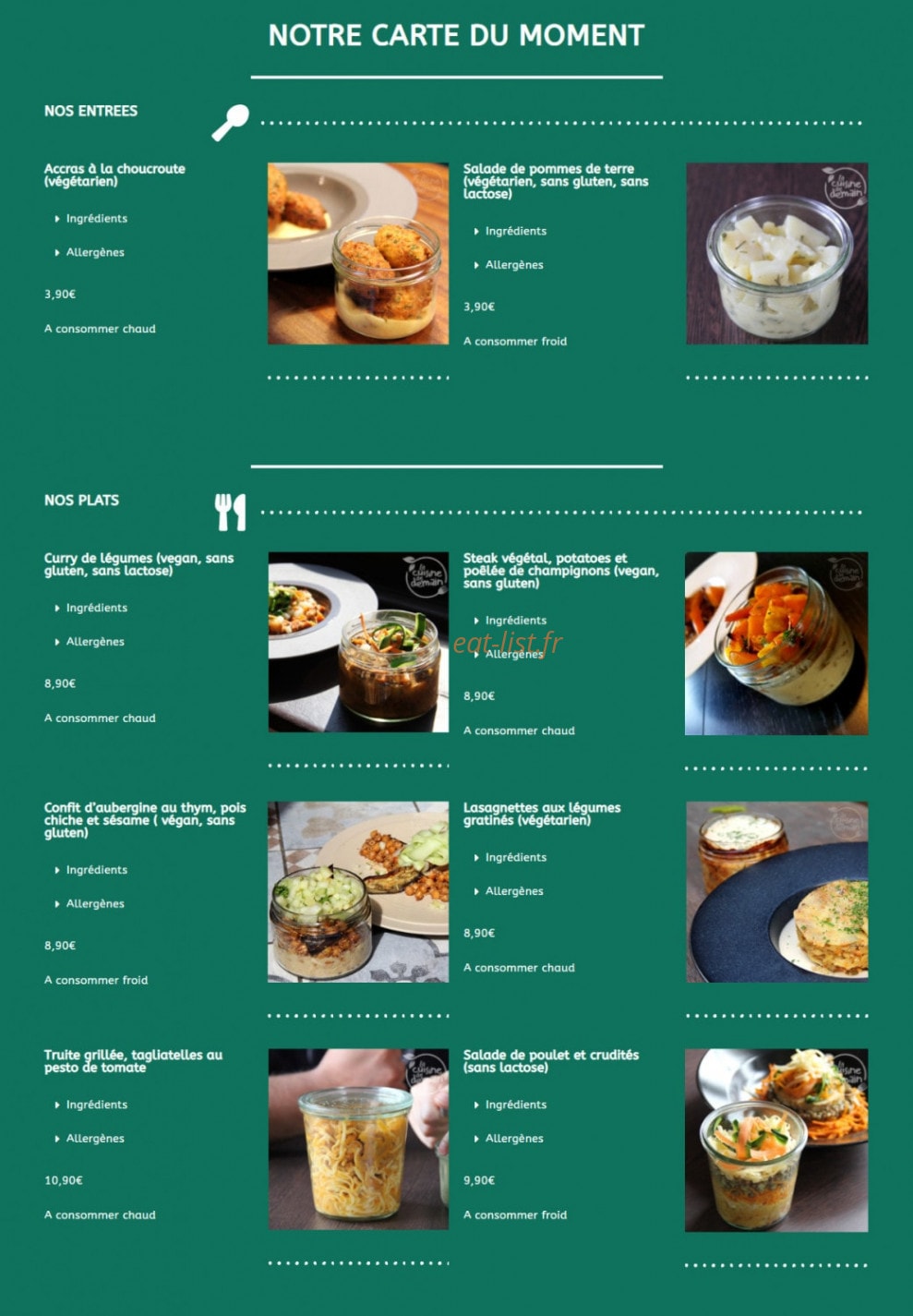 La Cuisine de Demain — carte page 1