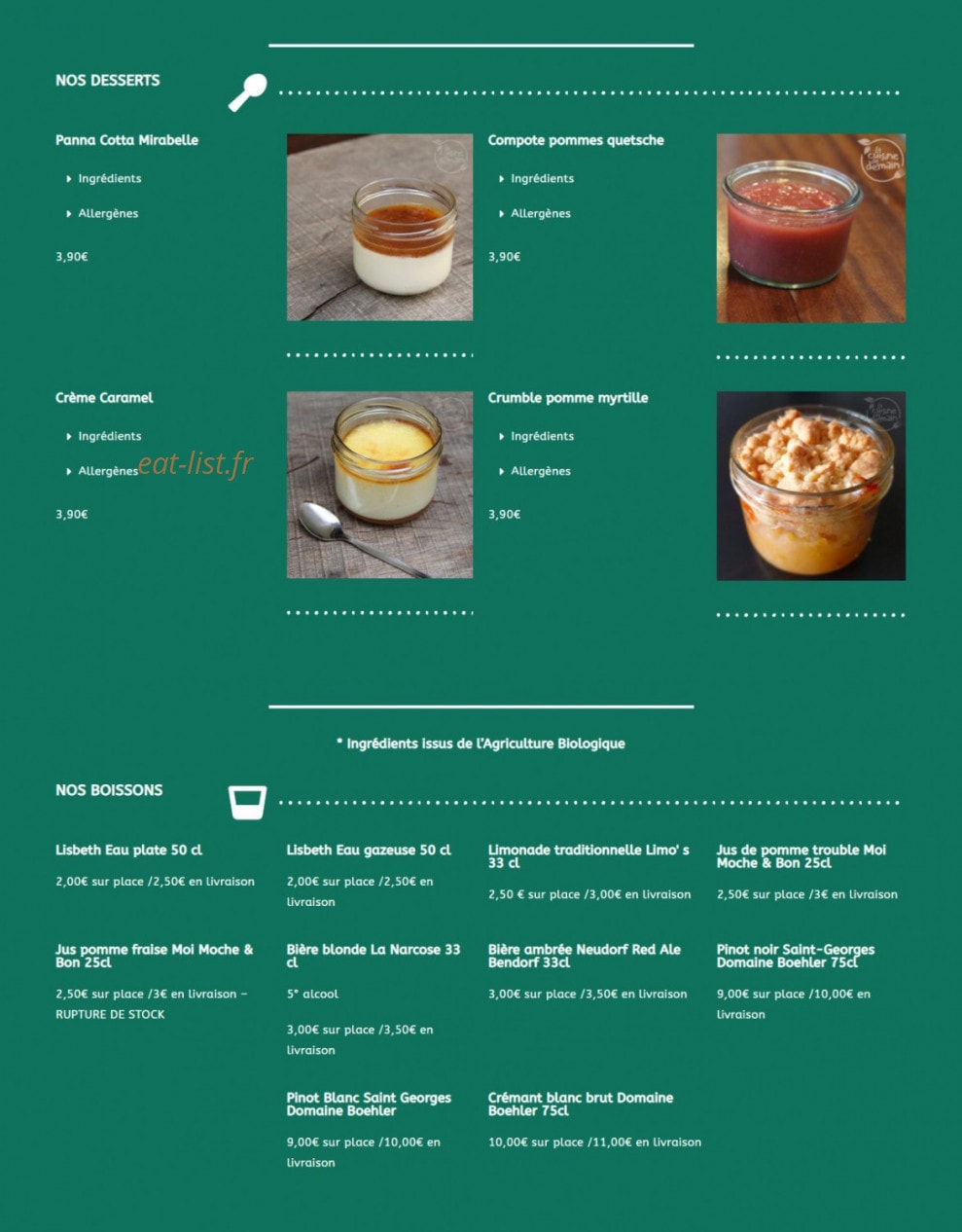 La Cuisine de Demain — carte page 2